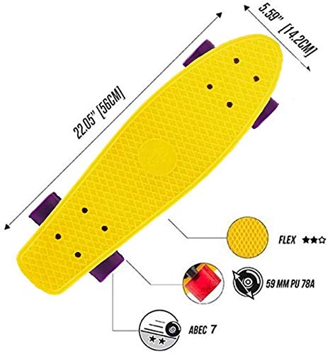 FMXYMC Mini patineta, Tabla de Crucero Penny Cruiser de 22", Tablas de Skate para Principiantes, Tabla Antideslizante para Tablas pequeñas al Aire Libre Sport Street,Púrpura