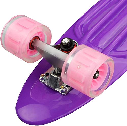 FMXYMC Patinetas LED de 4 Ruedas, Patineta Mini Pastel 22", Patineta Retro Penny Cruiser, Longboard Completo con Rodillos Luminosos, para niños/Adultos,Púrpura