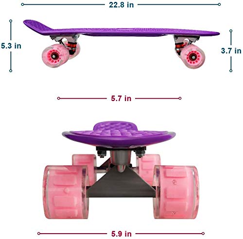 FMXYMC Patinetas LED de 4 Ruedas, Patineta Mini Pastel 22", Patineta Retro Penny Cruiser, Longboard Completo con Rodillos Luminosos, para niños/Adultos,Púrpura