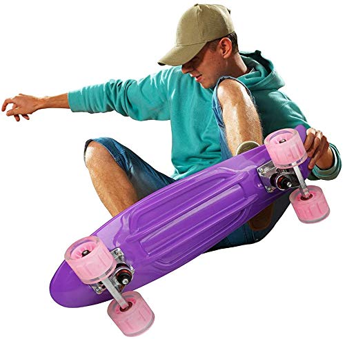 FMXYMC Patinetas LED de 4 Ruedas, Patineta Mini Pastel 22", Patineta Retro Penny Cruiser, Longboard Completo con Rodillos Luminosos, para niños/Adultos,Púrpura