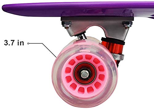 FMXYMC Patinetas LED de 4 Ruedas, Patineta Mini Pastel 22", Patineta Retro Penny Cruiser, Longboard Completo con Rodillos Luminosos, para niños/Adultos,Púrpura