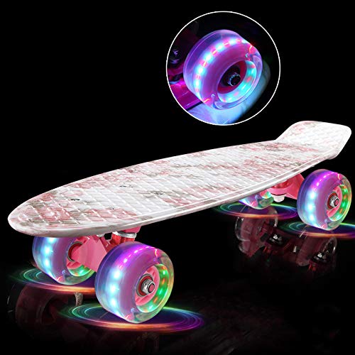 FMXYMC Patinetas para Principiantes de 22 Pulgadas, patineta Cruiser Penny Style, Estampado Floral Retro con Estampado Floral, Mini longboards, Patinaje con luz LED de 4 Ruedas