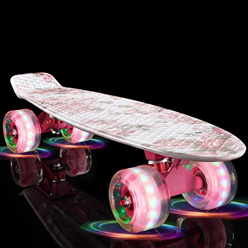 FMXYMC Patinetas para Principiantes de 22 Pulgadas, patineta Cruiser Penny Style, Estampado Floral Retro con Estampado Floral, Mini longboards, Patinaje con luz LED de 4 Ruedas