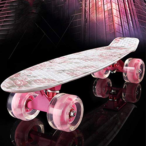 FMXYMC Patinetas para Principiantes de 22 Pulgadas, patineta Cruiser Penny Style, Estampado Floral Retro con Estampado Floral, Mini longboards, Patinaje con luz LED de 4 Ruedas