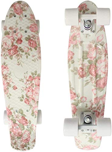 FMXYMC Patinetas para Principiantes de 22 Pulgadas, patineta Cruiser Penny Style, Estampado Floral Retro con Estampado Floral, Mini longboards, Patinaje con luz LED de 4 Ruedas