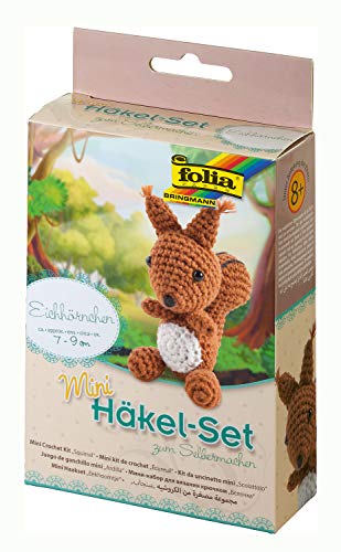 Folia- Mini, Aprox. 7 – 9 cm, Juego Completo para Crear una Bonita Ardilla de Ganchillo, para niños a Partir de 8 años y Adultos, como Regalo, Color carbón (23909)