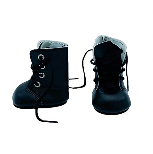 Folk Artesanía Par Botas Zapatos Piel Cordones para muñeca Tipo Nancy clásica Famosa, Sintra, Simona. Medidas 5.5x3.5 cm (Negro)