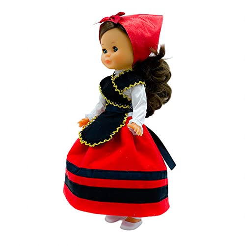 Folk Artesanía Set Vestido Regional Gallega Galicia, pañuelo, Delantal y Percha para muñeca Nancy, Sintra, Mina, Noa. Muñeca no incluida. Fabricado en España.