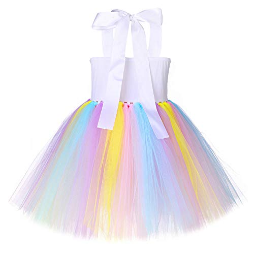 FONLAM Vestido Disfraz de Unicornio Niña Bebé Vestido Princesa Fiesta Carnaval Bautizo Tutú Infantil Flores Niña (Amarillo y Blanco, 3-4 Años M)