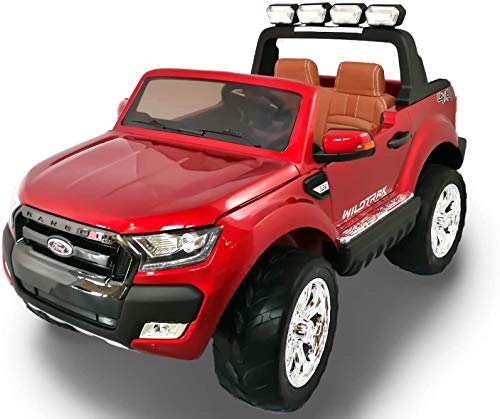 Ford Ranger Wildtrak 4X4 LCD Luxury, Coche eléctrico para niños, 2.4Ghz, Pantalla LCD, Rojo pintado, 2x12V, 4 X MOTOR, mando a distancia, dos asientos en cuero, ruedas blandas de EVA, Bluetooth