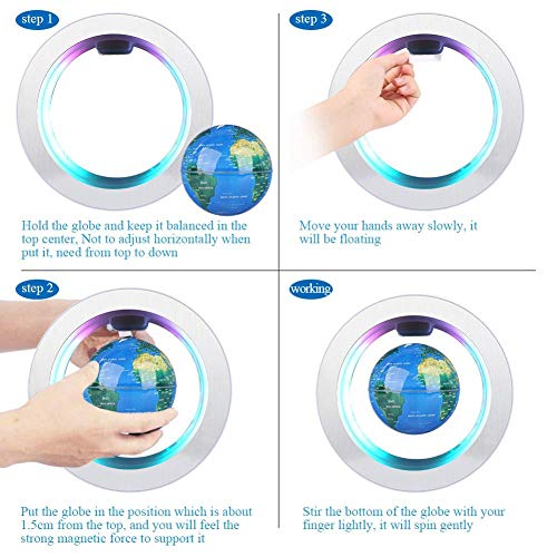 Forma C de Globo Flotante de levitación magnética rotación del mapa del mundo con luces LED Tierra Globo Para Decoración de Escritorio Regalo de Cumpleaños de Navidad (EU)