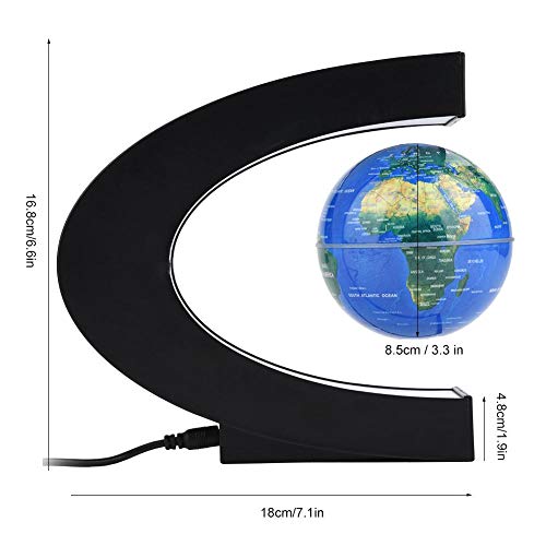 Forma C de Globo Flotante de levitación magnética rotación del mapa del mundo con luces LED Tierra Globo Para Decoración de Escritorio Regalo de Cumpleaños de Navidad(Azul)