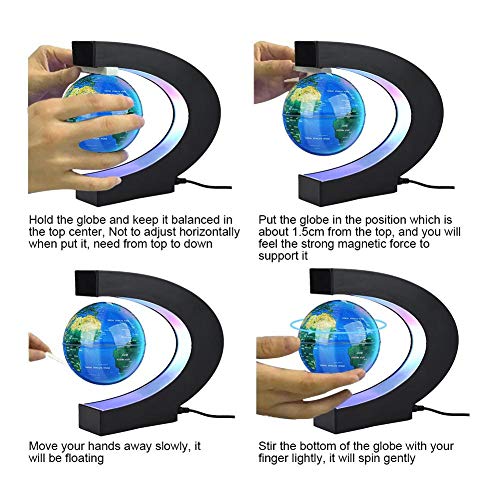 Forma C de Globo Flotante de levitación magnética rotación del mapa del mundo con luces LED Tierra Globo Para Decoración de Escritorio Regalo de Cumpleaños de Navidad(Azul)