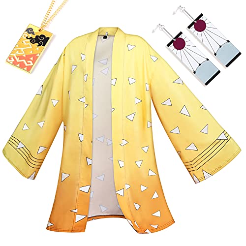 Formemory Demon Slayer Cosplay Capa Disfraz Halloween Anime Zenitsu Nezuko Kimono Cosplay Uniform Coat Kimetsu No Yaiba Demon Slayer Manga figuras y pendientes, Agatsuma Zenitsu., M