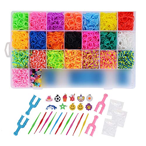 FORMIZON DIY Pulseras Gomas, 6800 Kit Completo, 22 Colores, Kit de Bandas Trenzadas Brazaletes y Juguetes, Juego Creativo para Niños (6800,F)