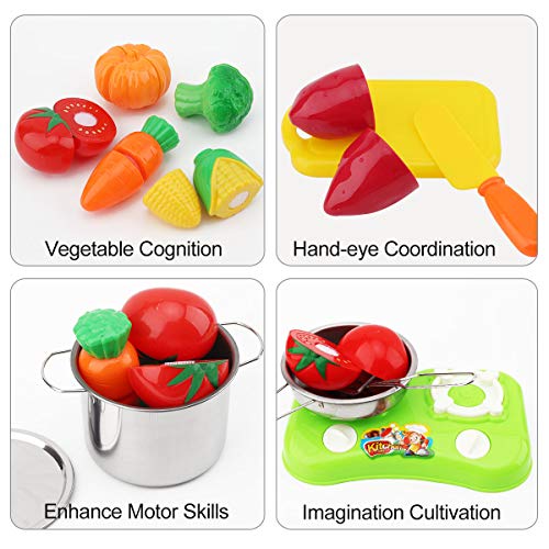 FORMIZON Juguetes de Cocina para Niños, Juguetes de Cocina Set con Alimentos Cortar Juguete Chef y Acero Inoxidable Utensilios de Cocina Culinario, Juguete para Niños Mayores de 3 Años