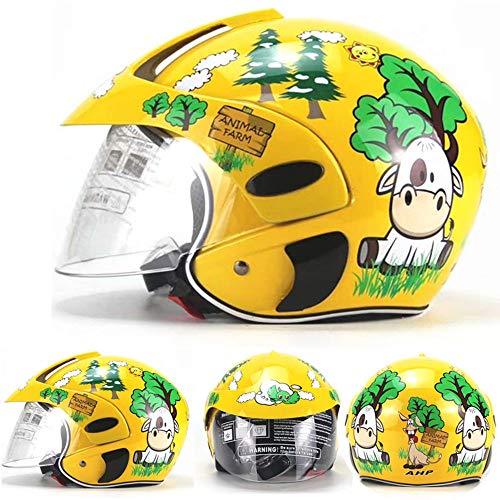 FQXM Casco para Motocicletas para niños, Casco Fuera de Carretera, Casco de Bicicletas para niños y Guantes, niños y niñas, Adecuado Durante 3-8 años,Amarillo