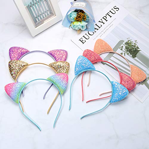 Frcolor - Diadema con orejas de gato, con lentejuelas brillantes, para fiestas diarias, 12 unidades