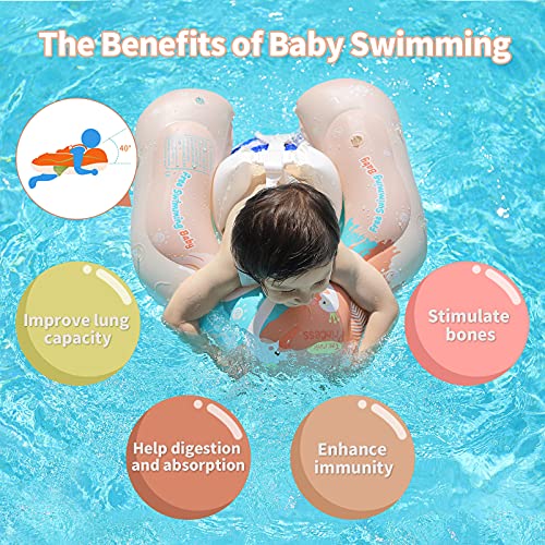 Free Swimming Baby Flotador inflable de natación para bebés ayuda a aprender a patear y nadar con un seguidor de inflado para la edad de 3 a 36 meses (rosa, S)