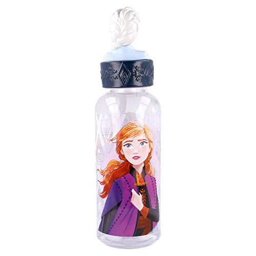 FROZEN 2 - ELSA | Botella de agua reutlizable para niños y niñas de plástico - diseño infantil con tapón de figurita 3D y capacidad de 560 ML - sin BPA