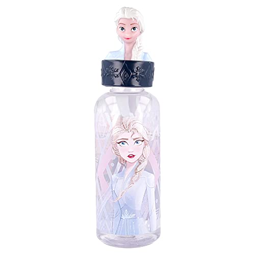 FROZEN 2 - ELSA | Botella de agua reutlizable para niños y niñas de plástico - diseño infantil con tapón de figurita 3D y capacidad de 560 ML - sin BPA