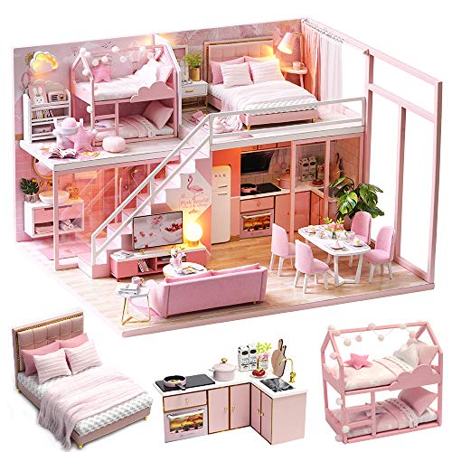 Fsolis Casa de Muñecas en Miniatura de Bricolaje con Mueble, Casa en Miniatura de Madera 3D con Cubierta Antipolvo y Movimiento Musical, Kit de Regalo Creativo de Casas para Muñecas-Meeting Your Sweet