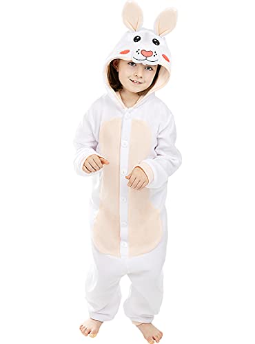 Funidelia | Disfraz de Conejo Onesie para niño y niña Talla 7-9 años ▶ Animales - Color: Blanco - Divertidos Disfraces y complementos para Carnaval y Halloween