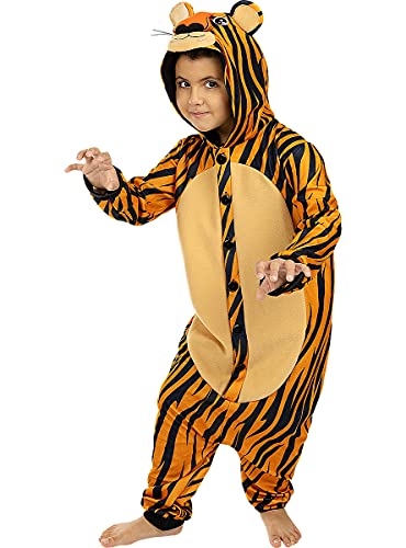 Funidelia | Disfraz de Tigre Onesie para niño y niña Talla 10-12 años ▶ Animales, Desierto, Selva - Color: Naranja - Divertidos Disfraces y complementos