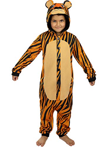 Funidelia | Disfraz de Tigre Onesie para niño y niña Talla 10-12 años ▶ Animales, Desierto, Selva - Color: Naranja - Divertidos Disfraces y complementos