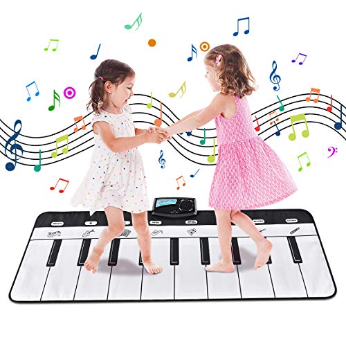 Funkprofi Alfombrilla de baile para niños, alfombrilla de piano con 8 instrumentos, teclado de piano, antideslizante, alfombra de juegos para bebés, niños, niñas y niños (blanco/negro, 100 x 36 cm)