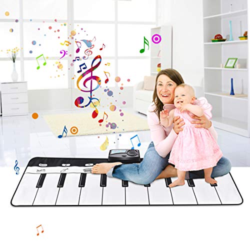 Funkprofi Alfombrilla de baile para niños, alfombrilla de piano con 8 instrumentos, teclado de piano, antideslizante, alfombra de juegos para bebés, niños, niñas y niños (blanco/negro, 100 x 36 cm)