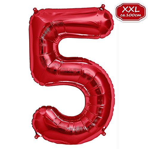 FUNXGO Globo Numero 5 rojo - Globo gigante - Globos de Cumpleãnos 5 - rojo globo 5 años cumpleaños - Decoracion 5 Cumpleaños - Adecuado para cumpleaños, fiestas sorpresas, fiestas