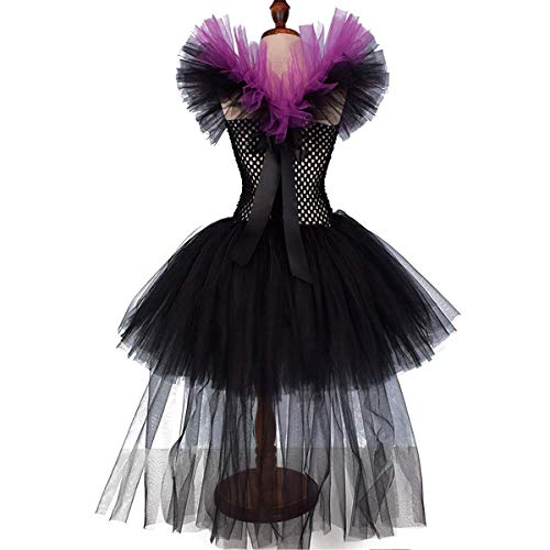 FYMNSI Disfraz de Niña Maléfica Reina Malvada Maleficent Halloween Costume Tutu Vestido de Bruja con Diadema de Cuernos Alas de Angel Conjunto Carnaval Fiesta de Cosplay Disfraces 3-4 Años