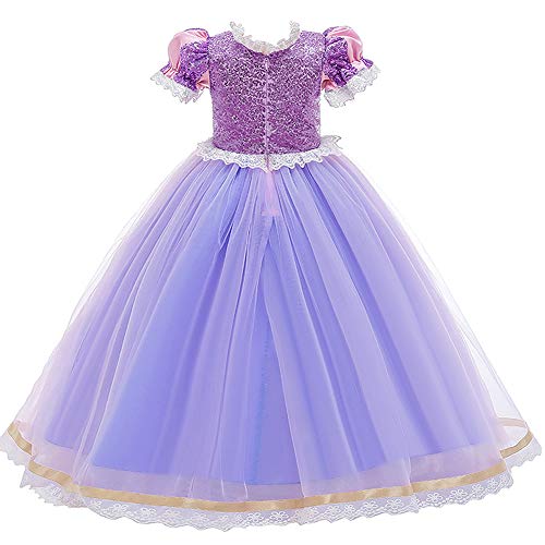 FYMNSI Rapunzel Disfraz Carnaval Sofia el Primer Traje de Princesa Vestido Niña Infantil Largo Sofía Disfraces para Halloween Ceremonia Navidad Fiesta Cosplay Costume Púrpura (con Peluca) 7-8 Años