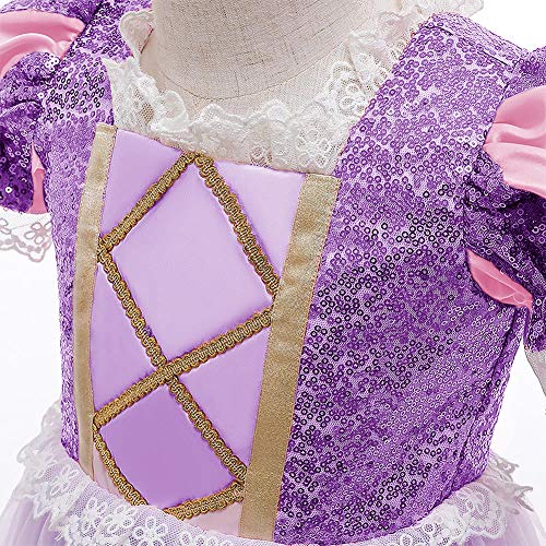 FYMNSI Rapunzel Disfraz Carnaval Sofia el Primer Traje de Princesa Vestido Niña Infantil Largo Sofía Disfraces para Halloween Ceremonia Navidad Fiesta Cosplay Costume Púrpura (con Peluca) 7-8 Años