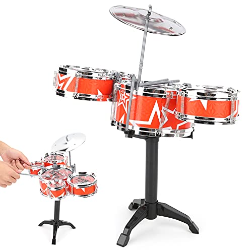 Gaeirt 12 Piezas Juguete de Tambor de Jazz con 2 Baquetas, 5 Parches, 1 Platillo, Batería para Niños Instrumentos Musicales Educativos Percusión, Batería para Niños Pequeños para Niños