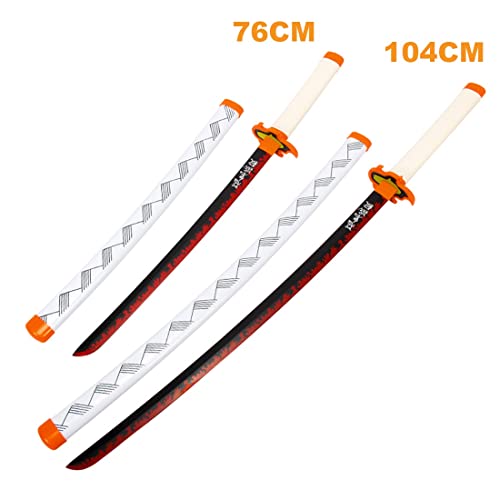 Gaiev Katana Demon Slayer Blade Rengoku Kyoujurou Samurai Knife Sword,Anime Lovers Cosplay Toy,Juegos,como Regalo (Color : White, Size : 76cm)