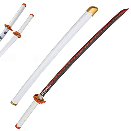 Gaiev Katana Demon Slayer Blade Rengoku Kyoujurou Samurai Knife Sword,Anime Lovers Cosplay Toy,Juegos,como Regalo (Color : White, Size : 76cm)