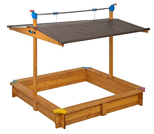 GASPO Caja de Arena Mickey, arenero de Madera, 140 x 140 cm con Techo Ajustable de Sistema de manivela, Certificado por TÜV