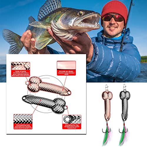 GASSDINER Señuelos de Pesca oscilantes, Anzuelo de Cebo de Plumas de Metal, Aparejos de Pesca, Cuchara entintadora, cebos giratorios, Anzuelo novedoso, Regalo de Broma para Fiesta