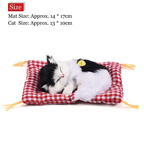 Gato de felpa para dormir de simulación con sonido lindo, cama de felpa suave Gato para dormir Muñeca de peluche Decoración del hogar Regalo popular para niños pequeños(Negro + blanco)