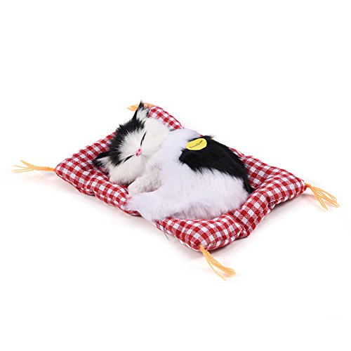 Gato de felpa para dormir de simulación con sonido lindo, cama de felpa suave Gato para dormir Muñeca de peluche Decoración del hogar Regalo popular para niños pequeños(Negro + blanco)