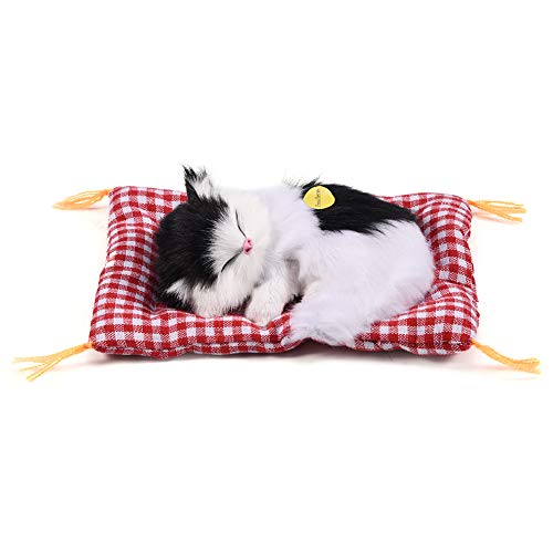 Gato de felpa para dormir de simulación con sonido lindo, cama de felpa suave Gato para dormir Muñeca de peluche Decoración del hogar Regalo popular para niños pequeños(Negro + blanco)