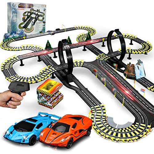 GDFME Rail Car Tracer Racers 14M Slot Cars Track Racing R/C Control Remoto de Alta Velocidad Empalme Track Race Sets Atletismo Track Car