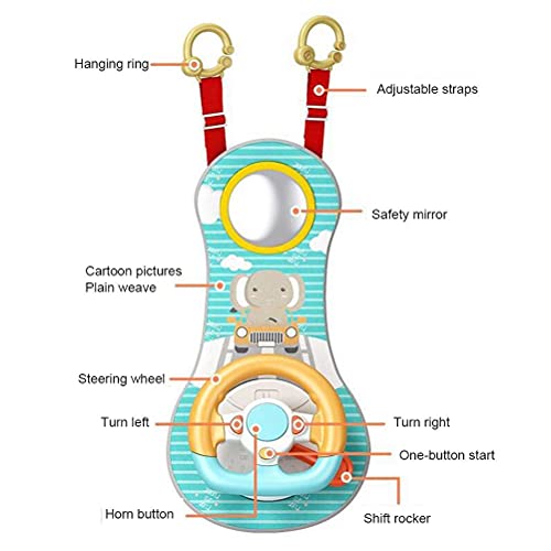 GDZTBS Asiento de Coche para Bebés con Espejo, Imitación de Conducción para Niños Pequeños, Juguetes para Asiento de Coche, Volante con Luces Musicales y Sonidos de Conducción