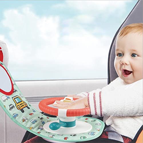 GDZTBS Asiento de Coche para Bebés con Espejo, Imitación de Conducción para Niños Pequeños, Juguetes para Asiento de Coche, Volante con Luces Musicales y Sonidos de Conducción