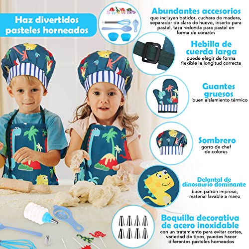 Gemeer Trajes de Cocina y Horneado para Niños 34 Juegos, Incluidos Delantales, Gorros de Chef, Guantes y Disfraces para Niños, Azul Disfraces de Chef, Juegos de rol Profesionales 3-7 Años