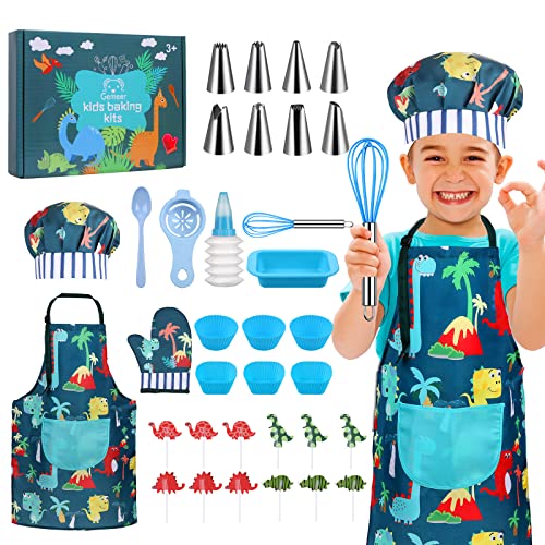 Gemeer Trajes de Cocina y Horneado para Niños 34 Juegos, Incluidos Delantales, Gorros de Chef, Guantes y Disfraces para Niños, Azul Disfraces de Chef, Juegos de rol Profesionales 3-7 Años