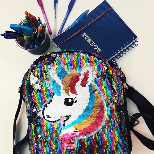 Genérico Mochila niña infantil lentejuelas, mochila para niñas pequeñas de todas las edades, mochila unicornio con lentejuelas (Arcoiris)