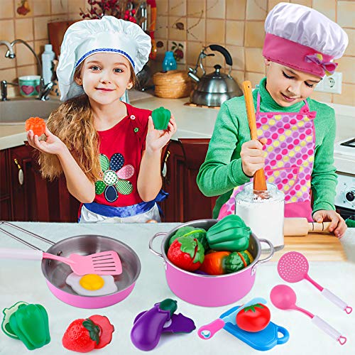 GiftInTheBox Accesorio de cocina infantil, juguete de cocina infantil, juego de cocina para niños con macetas, cacerolas, aprendizaje de juguetes para niños y niñas